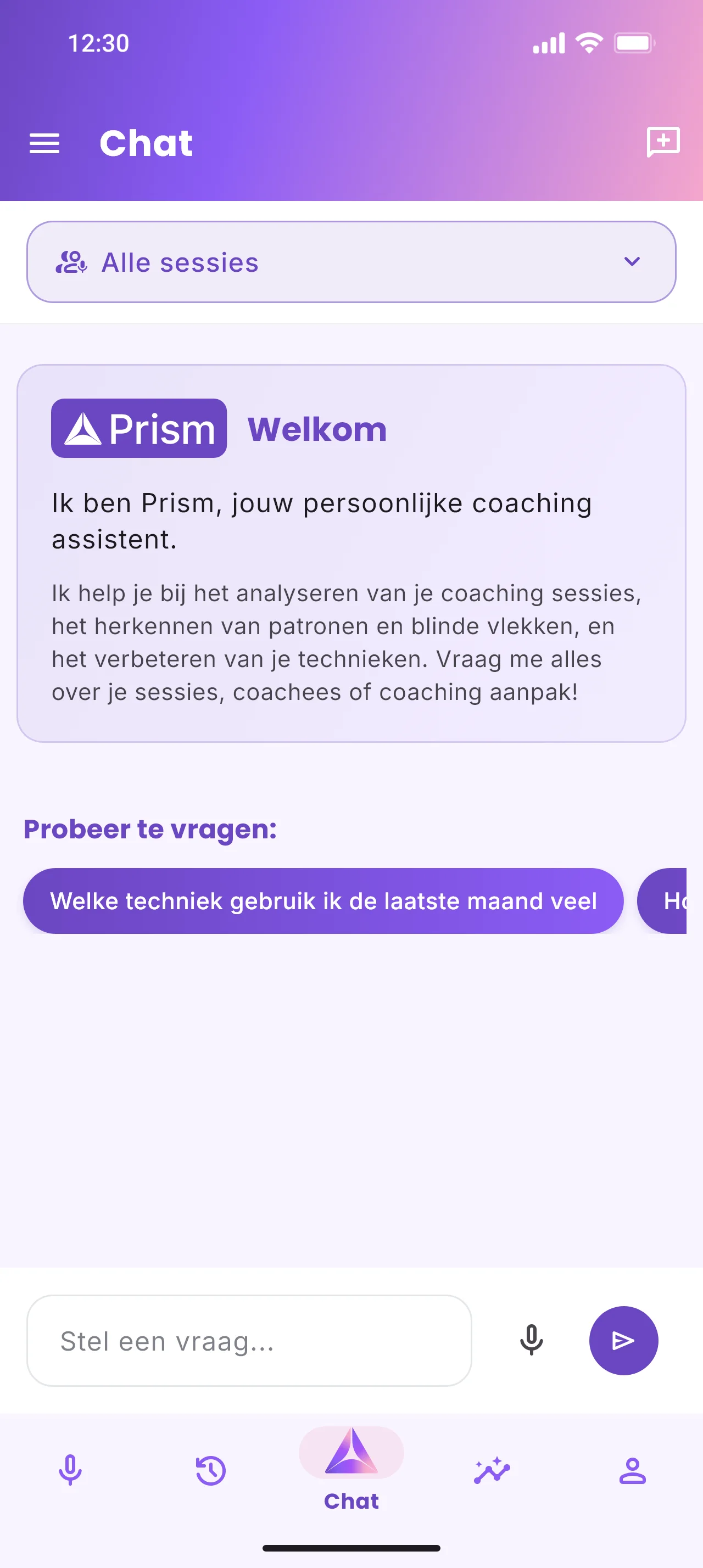 Prism app - reflectiegesprek voor het terugkijken op een coaching sessie